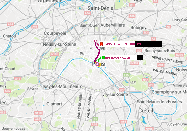 plan itinéraire ratp de Hôtel de Ville à Marcadet-Poissonniers