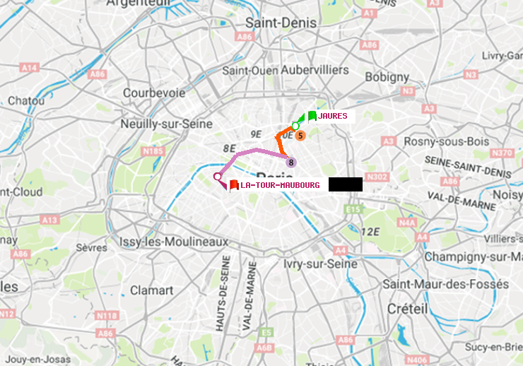 plan itinéraire ratp de Jaurès à La Tour-Maubourg