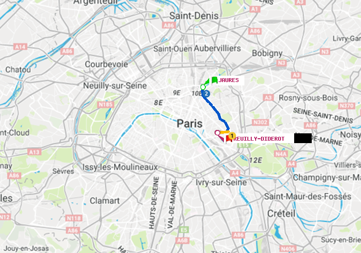 plan itinéraire ratp de Jaurès à Reuilly-Diderot