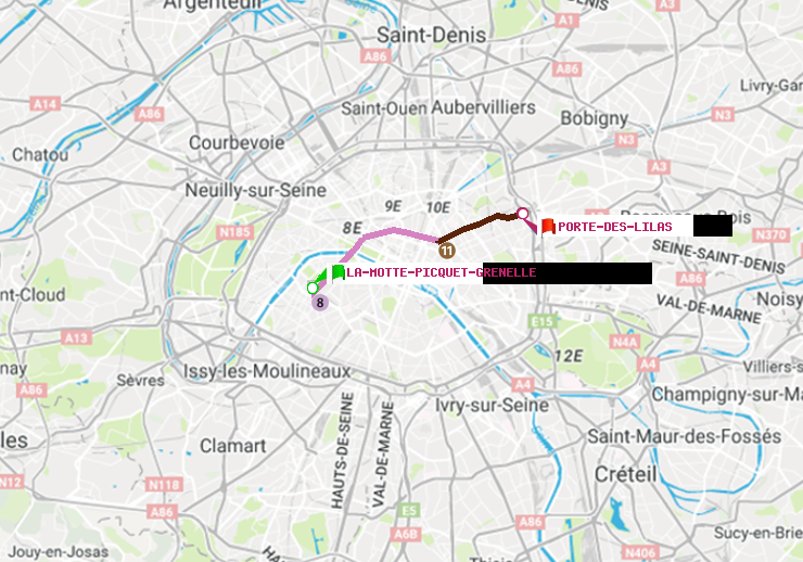 plan itinéraire ratp de La Motte-Picquet-Grenelle à Porte des Lilas