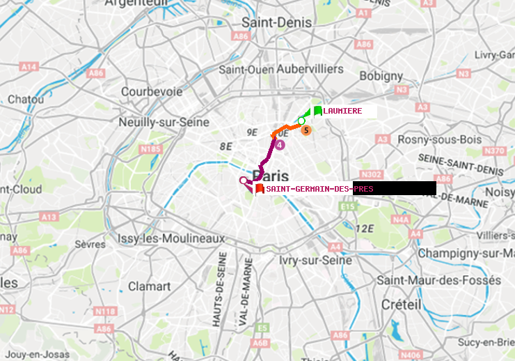 Métro Paris itinéraire de Laumière à SaintGermain des Prés