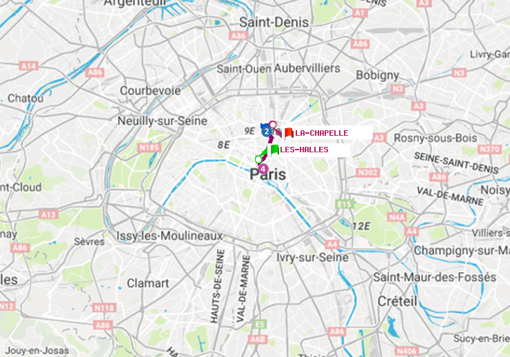 plan itinéraire ratp de Les Halles à La Chapelle