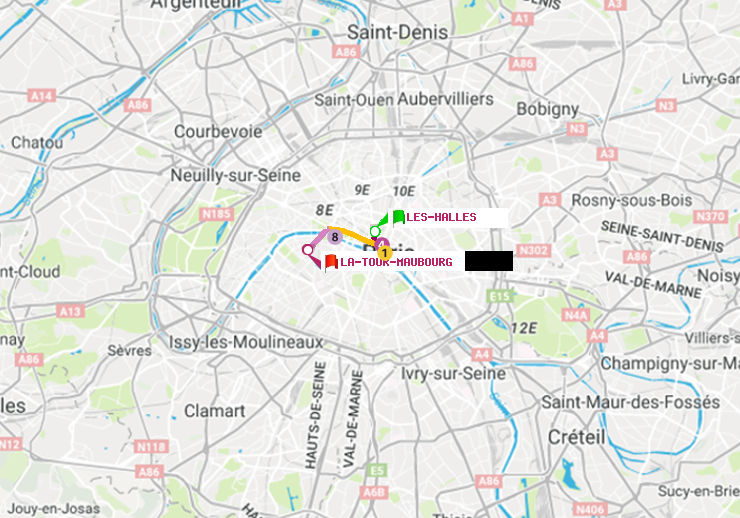 plan itinéraire ratp de Les Halles à La Tour-Maubourg