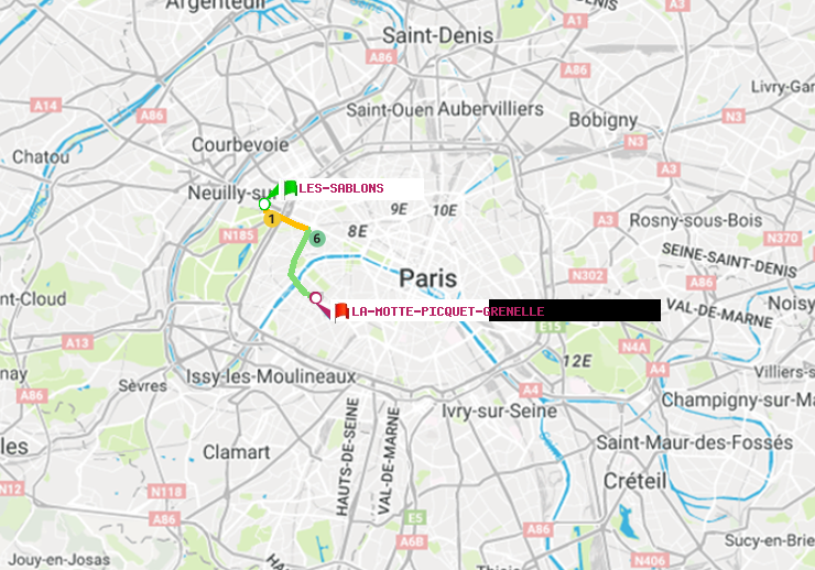 plan itinéraire ratp de Les Sablons (Jardin d