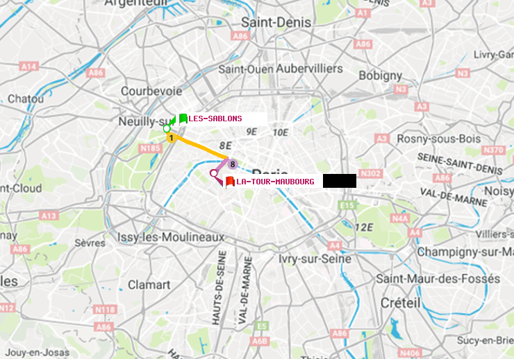 plan itinéraire ratp de Les Sablons (Jardin d