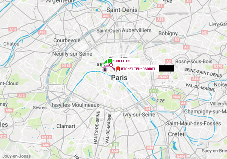 plan itinéraire ratp de Madeleine à Richelieu-Drouot