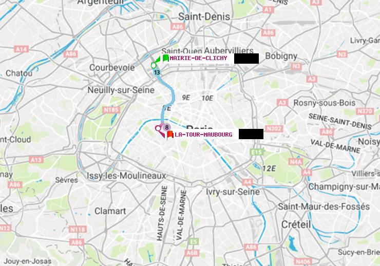 plan itinéraire ratp de Mairie de Clichy à La Tour-Maubourg