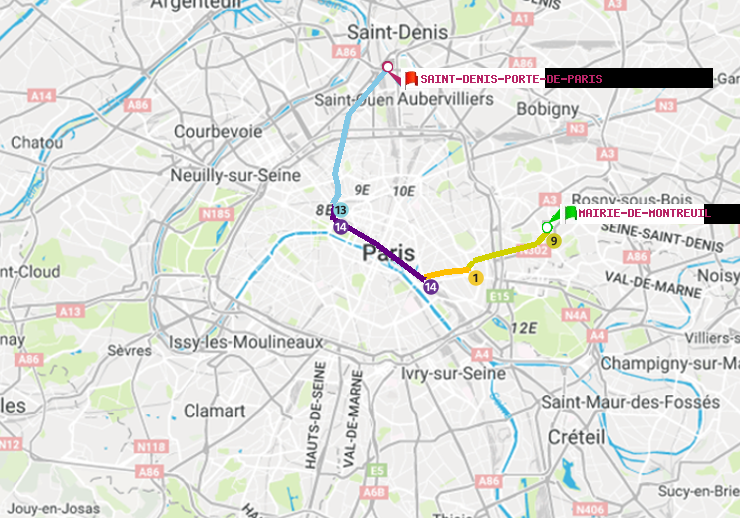 Métro Paris : Itinéraire De Mairie De Montreuil à Saint-Denis-Porte De ...