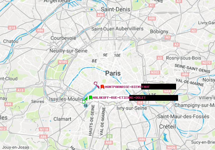 plan itinéraire ratp de Malakoff-Rue Etienne Dolet à Montparnasse-Bienvenue