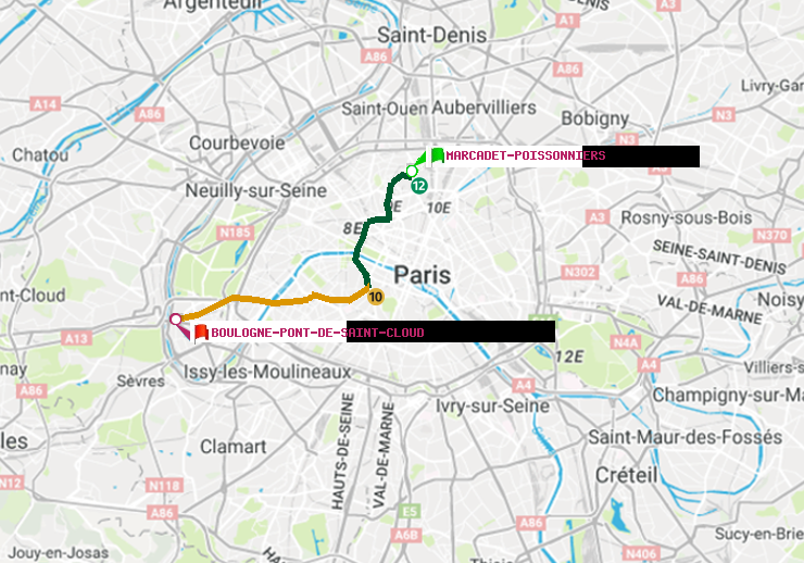 plan itinéraire ratp de Marcadet-Poissonniers à Boulogne Pont de Saint-Cloud
