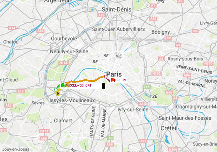plan itinéraire ratp de Marcel Sembat à Odéon