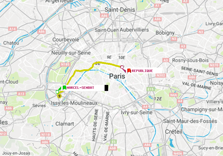plan itinéraire ratp de Marcel Sembat à République
