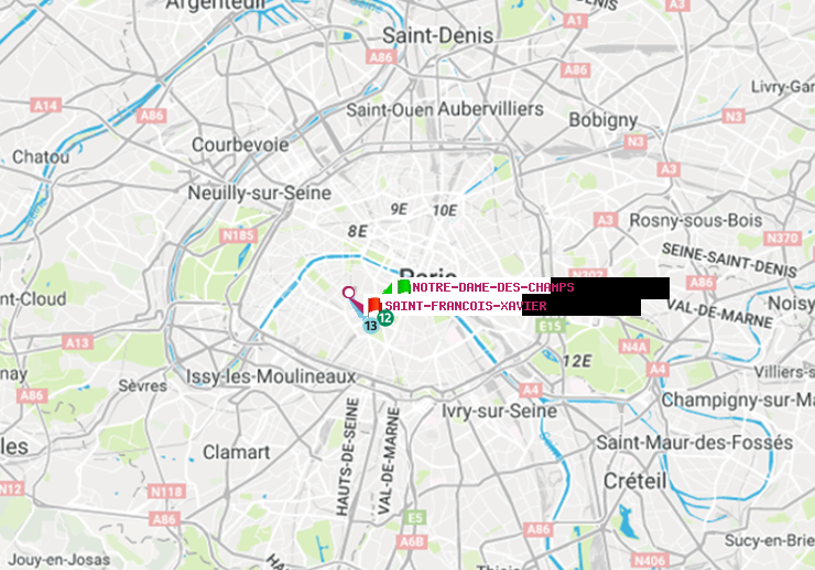 plan itinéraire ratp de Notre-Dame des Champs à Saint-Francois-Xavier