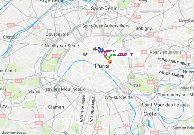 plan itinéraire ratp de Oberkampf à Anvers