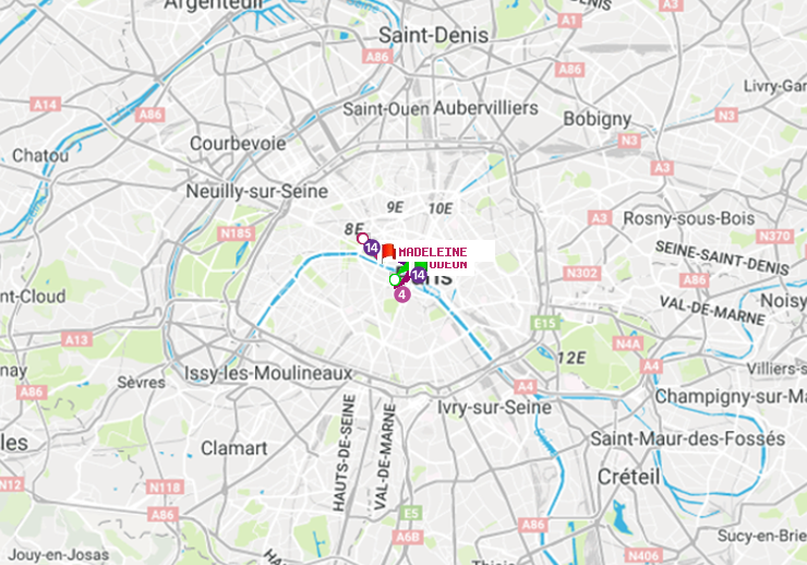 plan itinéraire ratp de Odéon à Madeleine