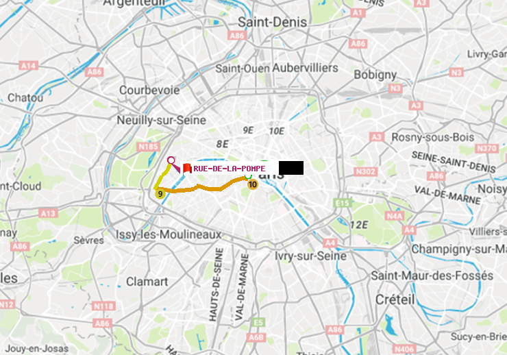 plan itinéraire ratp de Odéon à Rue de la Pompe (Avenue Georges Mandel)