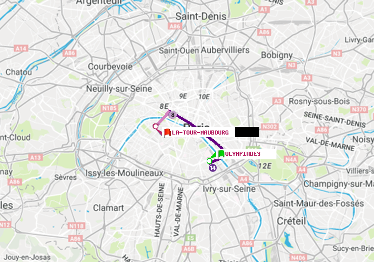 plan itinéraire ratp de Olympiades à La Tour-Maubourg