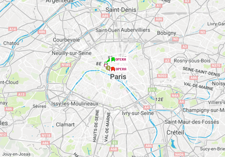 plan itinéraire ratp de Opéra à Opéra