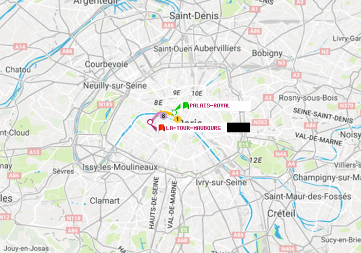 plan itinéraire ratp de Palais-Royal (Musée du Louvre) à La Tour-Maubourg
