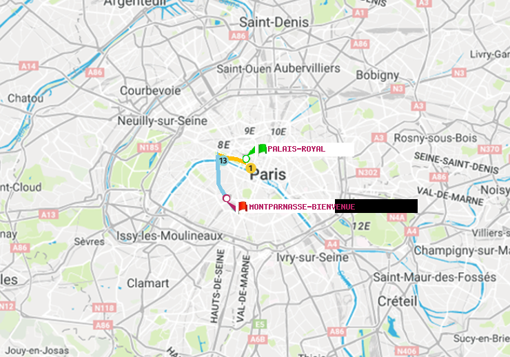 plan itinéraire ratp de Palais-Royal (Musée du Louvre) à Montparnasse-Bienvenue