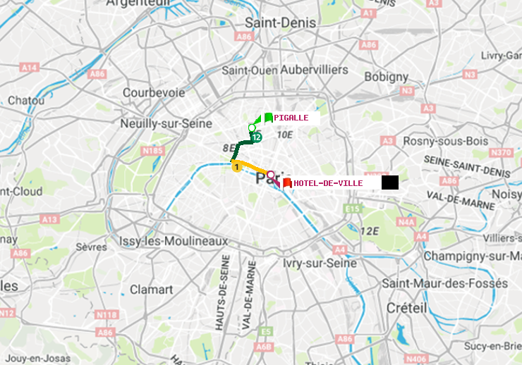 plan itinéraire ratp de Pigalle à Hôtel de Ville