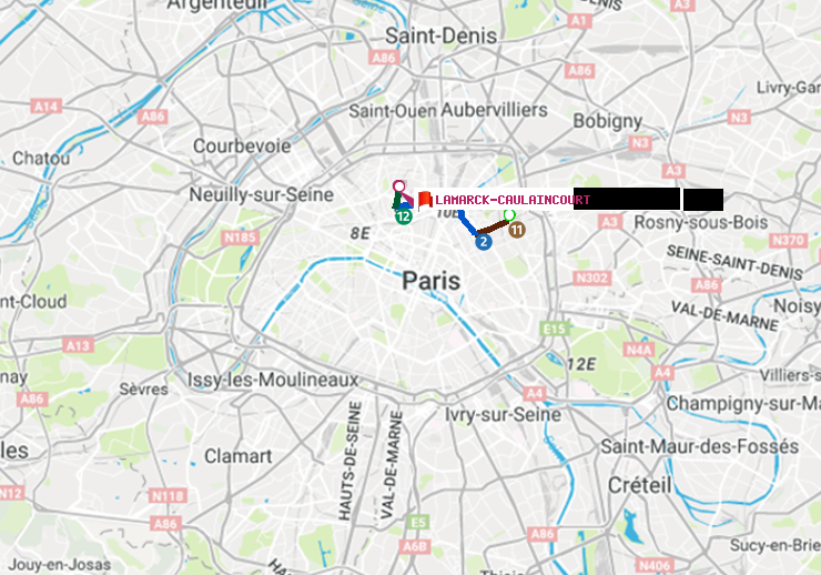 plan itinéraire ratp de Place des Fêtes à Lamarck-Caulaincourt