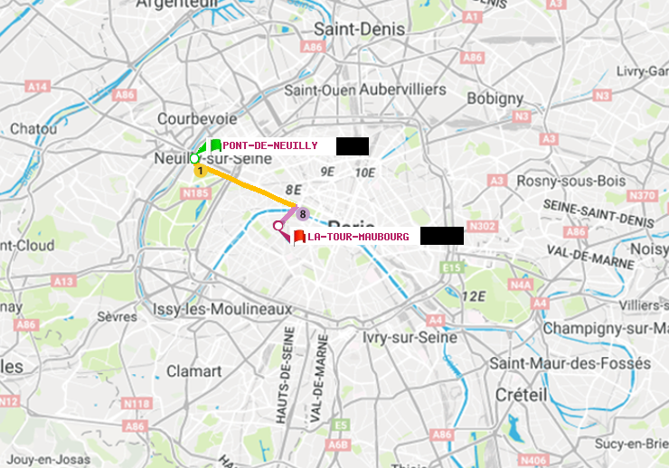 plan itinéraire ratp de Pont de Neuilly à La Tour-Maubourg