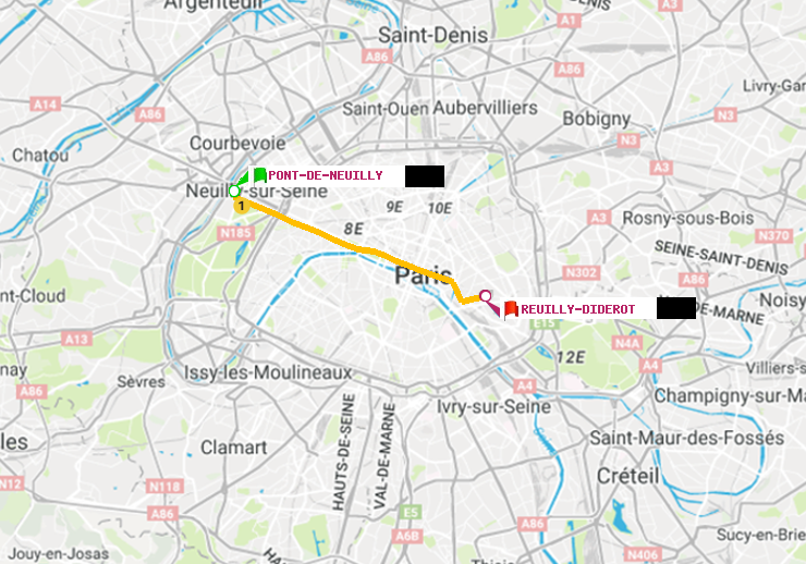 plan itinéraire ratp de Pont de Neuilly à Reuilly-Diderot
