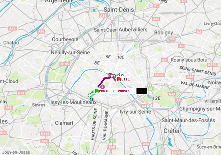plan itinéraire ratp de Porte de Vanves à Cité