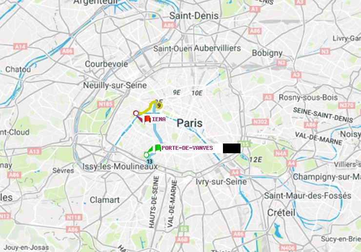 plan itinéraire ratp de Porte de Vanves à Iéna