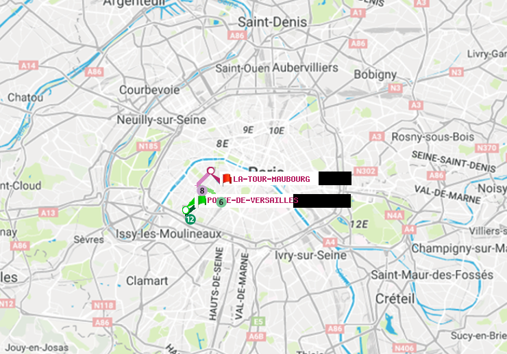 plan itinéraire ratp de Porte de Versailles à La Tour-Maubourg