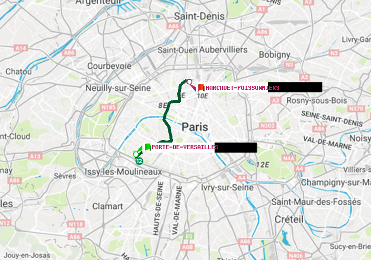 plan itinéraire ratp de Porte de Versailles à Marcadet-Poissonniers