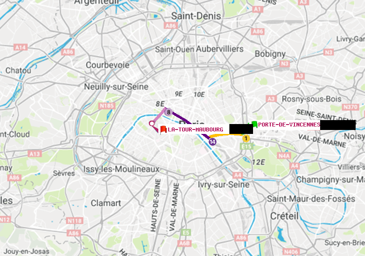 plan itinéraire ratp de Porte de Vincennes à La Tour-Maubourg