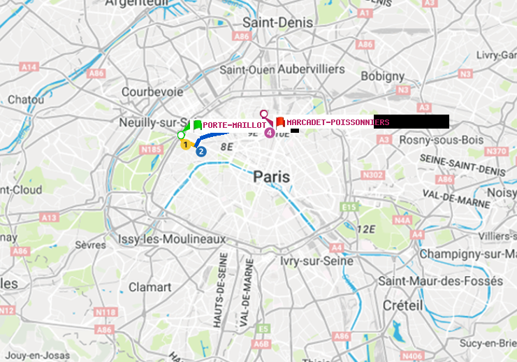 plan itinéraire ratp de Porte Maillot à Marcadet-Poissonniers