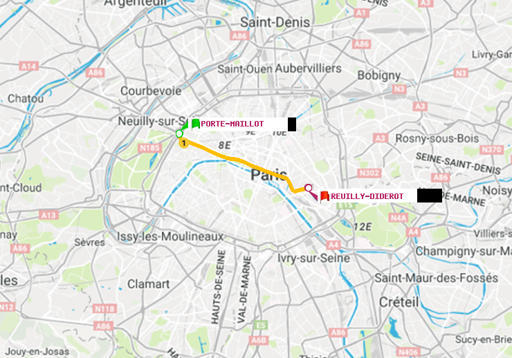 plan itinéraire ratp de Porte Maillot à Reuilly-Diderot