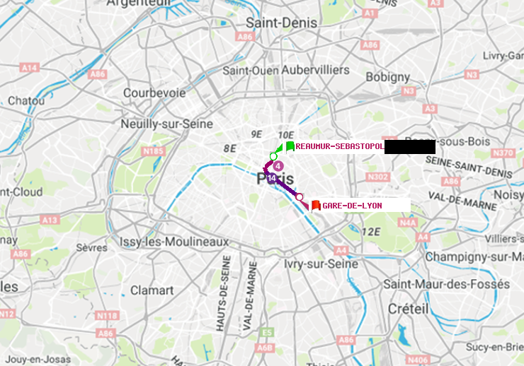 plan itinéraire ratp de Réaumur-Sébastopol à Gare de Lyon