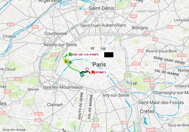 Métro Paris itinéraire de Rue de la Pompe (Avenue Mandel) à