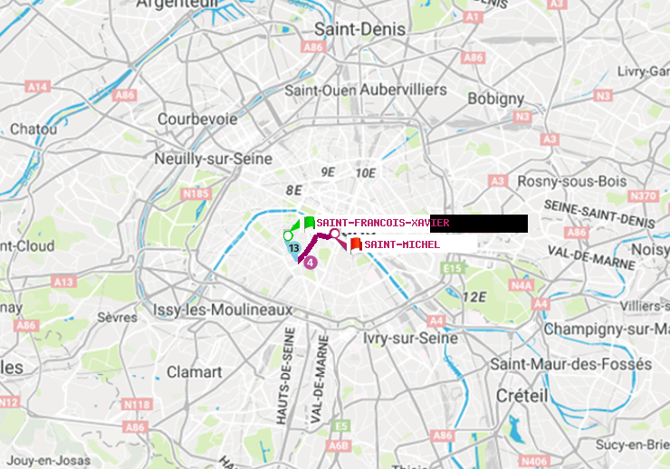 plan itinéraire ratp de Saint-Francois-Xavier à Saint-Michel