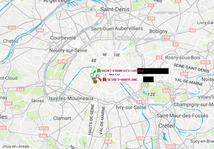 plan itinéraire ratp de Saint-Francois-Xavier à Sèvres-Babylone