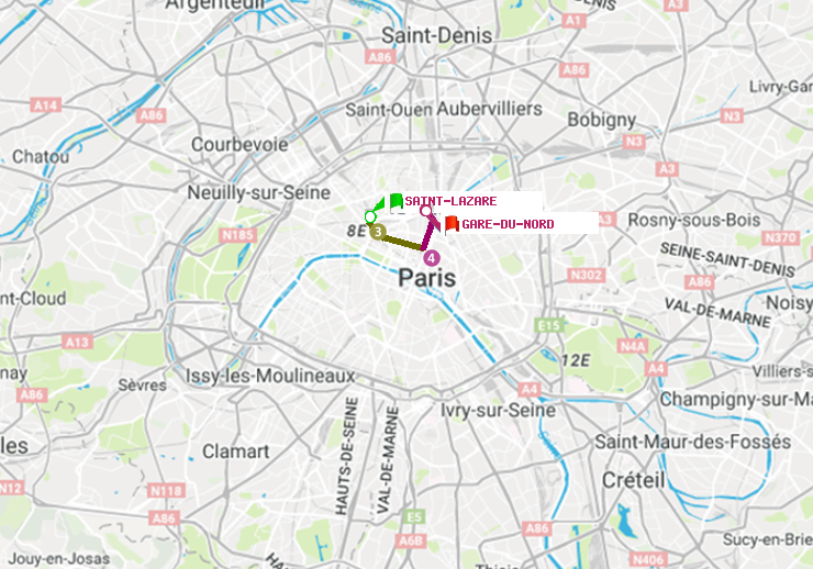 Métro Paris : itinéraire de Saint-Lazare à Gare du Nord