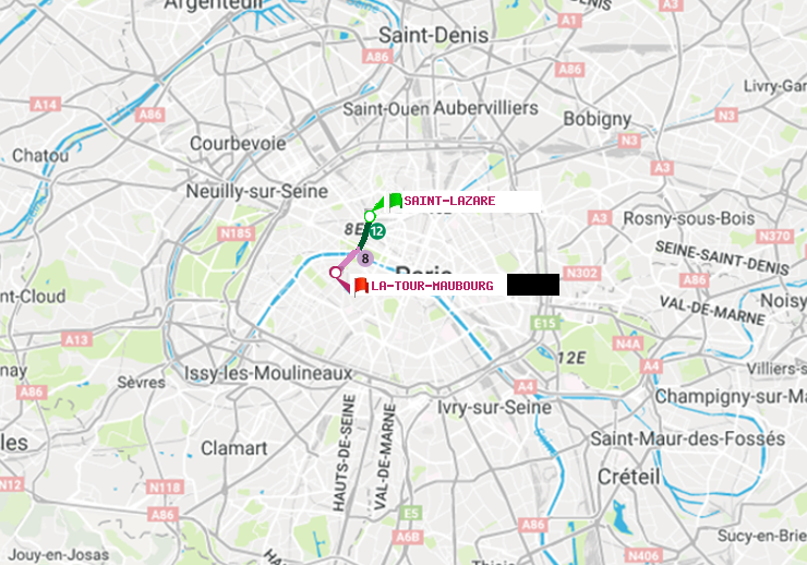 plan itinéraire ratp de Saint-Lazare à La Tour-Maubourg