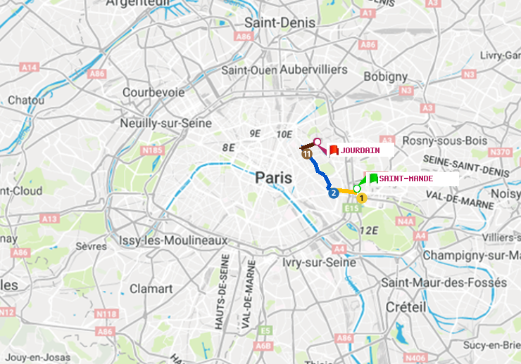 plan itinéraire ratp de Saint-Mandé à Jourdain