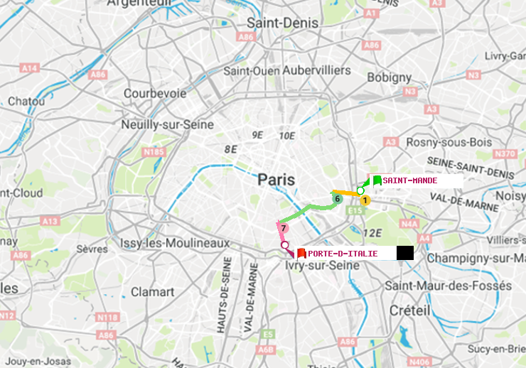 Métro Paris : itinéraire de Saint-Mandé à Porte d'Italie