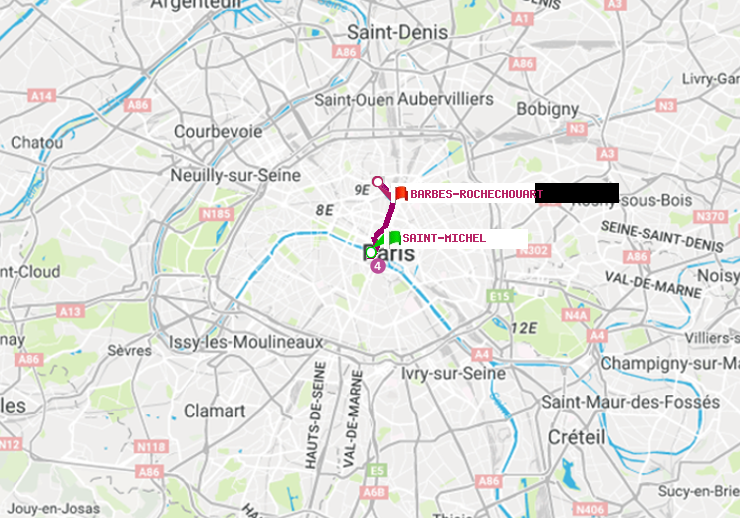 plan itinéraire ratp de Saint-Michel à Barbès-Rochechouart