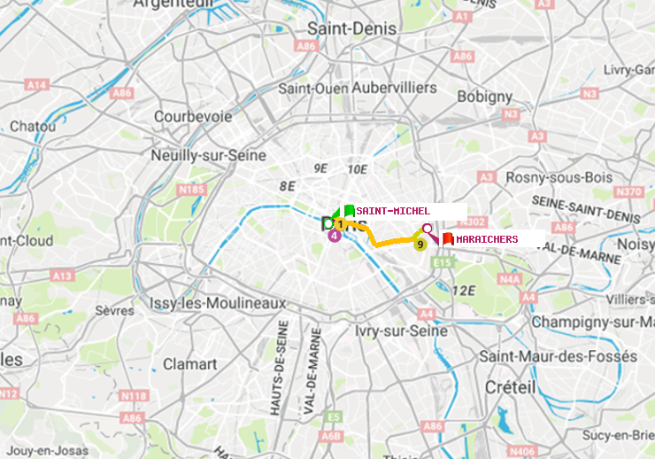 plan itinéraire ratp de Saint-Michel à Maraichers