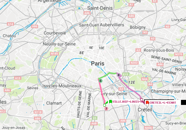 plan itinéraire ratp de Villejuif-Louis Aragon à Créteil-L