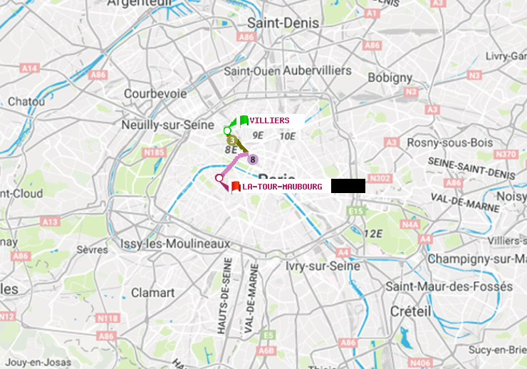 plan itinéraire ratp de Villiers à La Tour-Maubourg