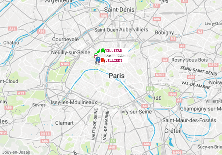 plan itinéraire ratp de Villiers à Villiers